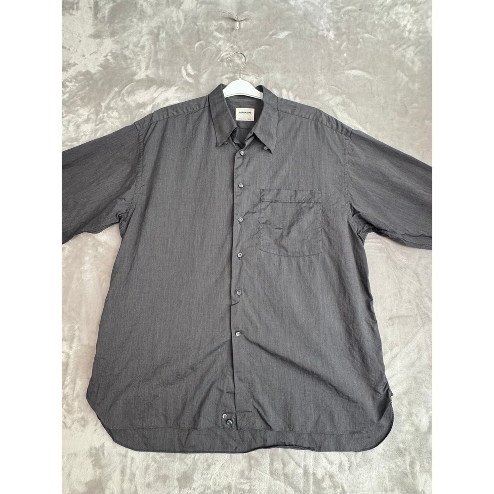 Lorenzini Mens Italian Charcoal Grey Herringbone Short Sleeve Button Up‎ Shirt